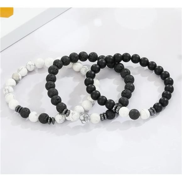 Mens Beaded Bracelets Matte Lava Rock Volcanic Stone Beads Fashion Jewelry - Picture 3 of 7